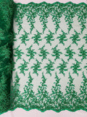 Big Floral Damask Beaded Lace Polyester Fabric - Floral Damask, 54" Width (1 Yard)
