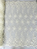 Big Floral Damask Beaded Lace Polyester Fabric - Floral Damask, 54" Width (1 Yard)