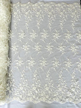 Big Floral Damask Beaded Lace Polyester Fabric - Floral Damask, 54" Width (1 Yard)