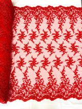 Big Floral Damask Beaded Lace Polyester Fabric - Floral Damask, 54" Width (1 Yard)