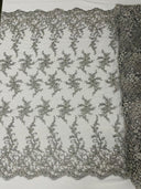 Big Floral Damask Beaded Lace Polyester Fabric - Floral Damask, 54" Width (1 Yard)