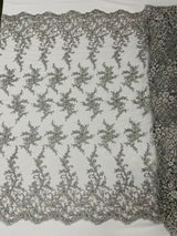 Big Floral Damask Beaded Lace Polyester Fabric - Floral Damask, 54" Width (1 Yard)