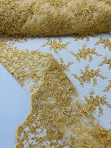 Big Floral Damask Beaded Lace Polyester Fabric - Floral Damask, 54" Width (1 Yard)