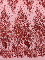 Big Glitter Damask Design On A Mesh Lace Fabric - Glitter Damask Pattern, 58" Wide (1 Yard)