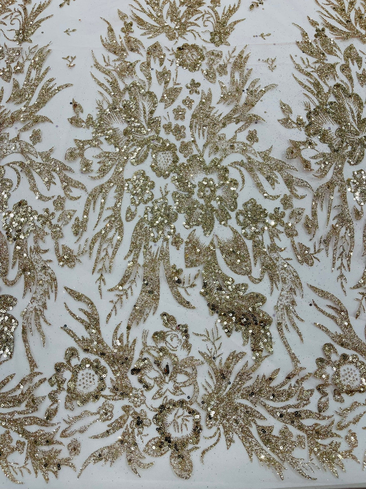Big Glitter Damask Design On A Mesh Lace Fabric - Glitter Damask Pattern, 58" Wide (1 Yard)