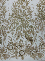 Big Glitter Damask Design On A Mesh Lace Fabric - Glitter Damask Pattern, 58" Wide (1 Yard)