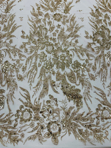 Big Glitter Damask Design On A Mesh Lace Fabric - Glitter Damask Pattern, 58" Wide (1 Yard)