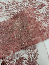 Big Glitter Damask Design On A Mesh Lace Fabric - Glitter Damask Pattern, 58" Wide (1 Yard)