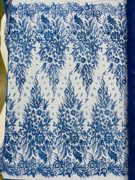 Big Glitter Damask Design On A Mesh Lace Fabric - Glitter Damask Pattern, 58" Wide (1 Yard)