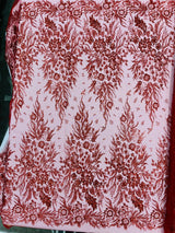 Big Glitter Damask Design On A Mesh Lace Fabric - Glitter Damask Pattern, 58" Wide (1 Yard)