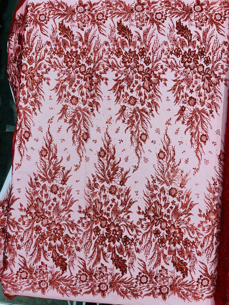 Big Glitter Damask Design On A Mesh Lace Fabric - Glitter Damask Pattern, 58" Wide (1 Yard)