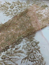 Big Glitter Damask Design On A Mesh Lace Fabric - Glitter Damask Pattern, 58" Wide (1 Yard)