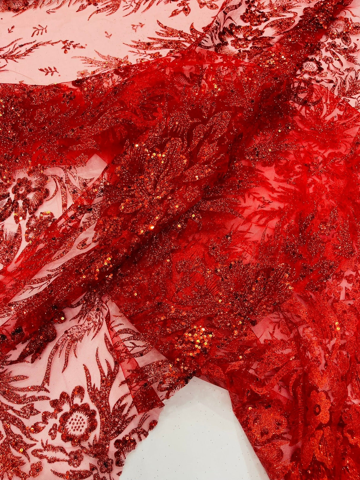 Big Glitter Damask Design On A Mesh Lace Fabric - Glitter Damask Pattern, 58" Wide (1 Yard)