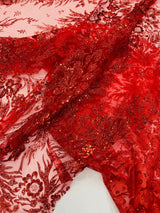 Big Glitter Damask Design On A Mesh Lace Fabric - Glitter Damask Pattern, 58" Wide (1 Yard)