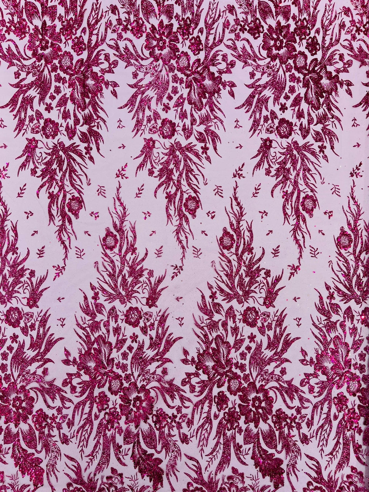Big Glitter Damask Design On A Mesh Lace Fabric - Glitter Damask Pattern, 58" Wide (1 Yard)