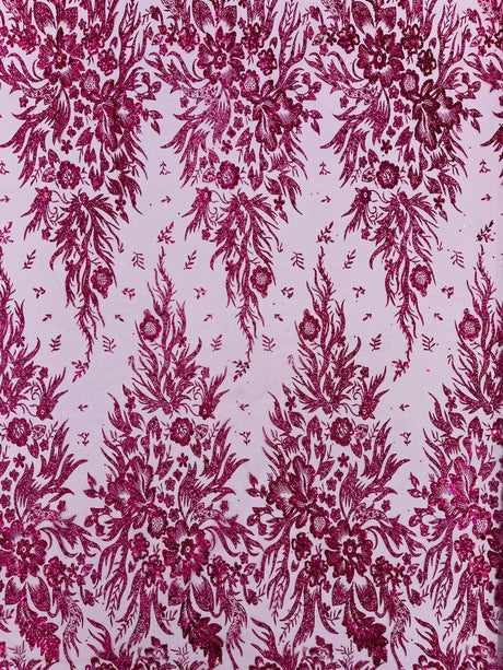 Big Glitter Damask Design On A Mesh Lace Fabric - Glitter Damask Pattern, 58" Wide (1 Yard)