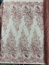 Big Glitter Damask Design On A Mesh Lace Fabric - Glitter Damask Pattern, 58" Wide (1 Yard)