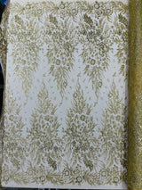 Big Glitter Damask Design On A Mesh Lace Fabric - Glitter Damask Pattern, 58" Wide (1 Yard)