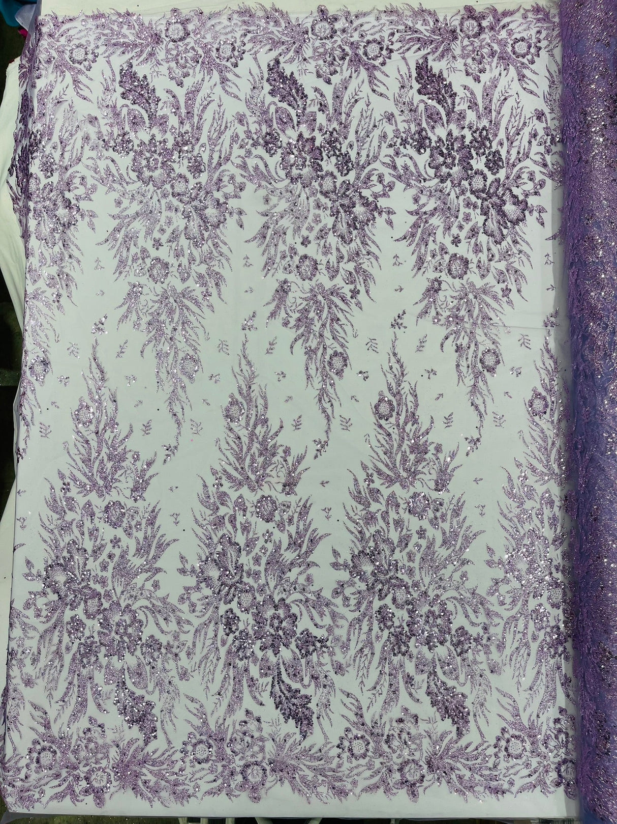 Big Glitter Damask Design On A Mesh Lace Fabric - Glitter Damask Pattern, 58" Wide (1 Yard)