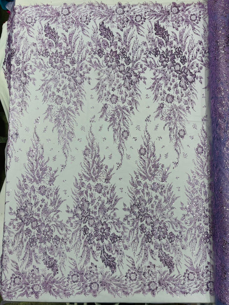Big Glitter Damask Design On A Mesh Lace Fabric - Glitter Damask Pattern, 58" Wide (1 Yard)