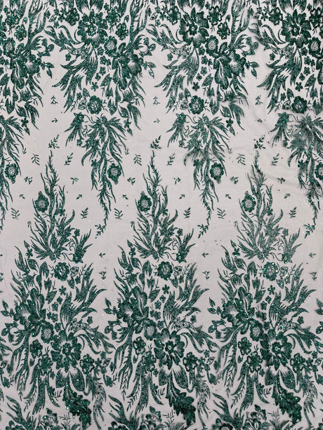 Big Glitter Damask Design On A Mesh Lace Fabric - Glitter Damask Pattern, 58" Wide (1 Yard)