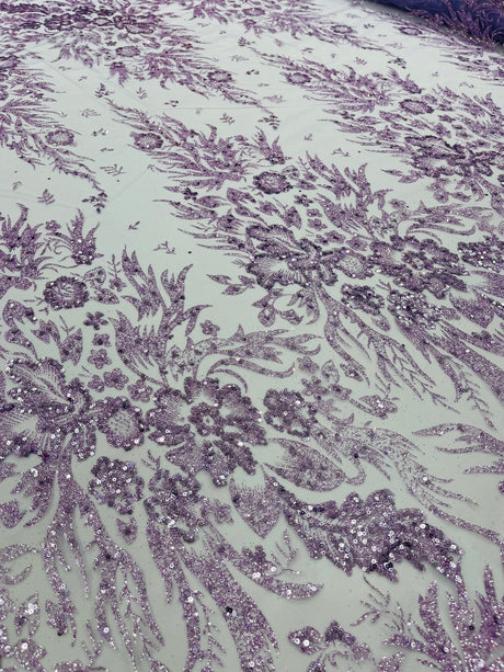 Big Glitter Damask Design On A Mesh Lace Fabric - Glitter Damask Pattern, 58" Wide (1 Yard)