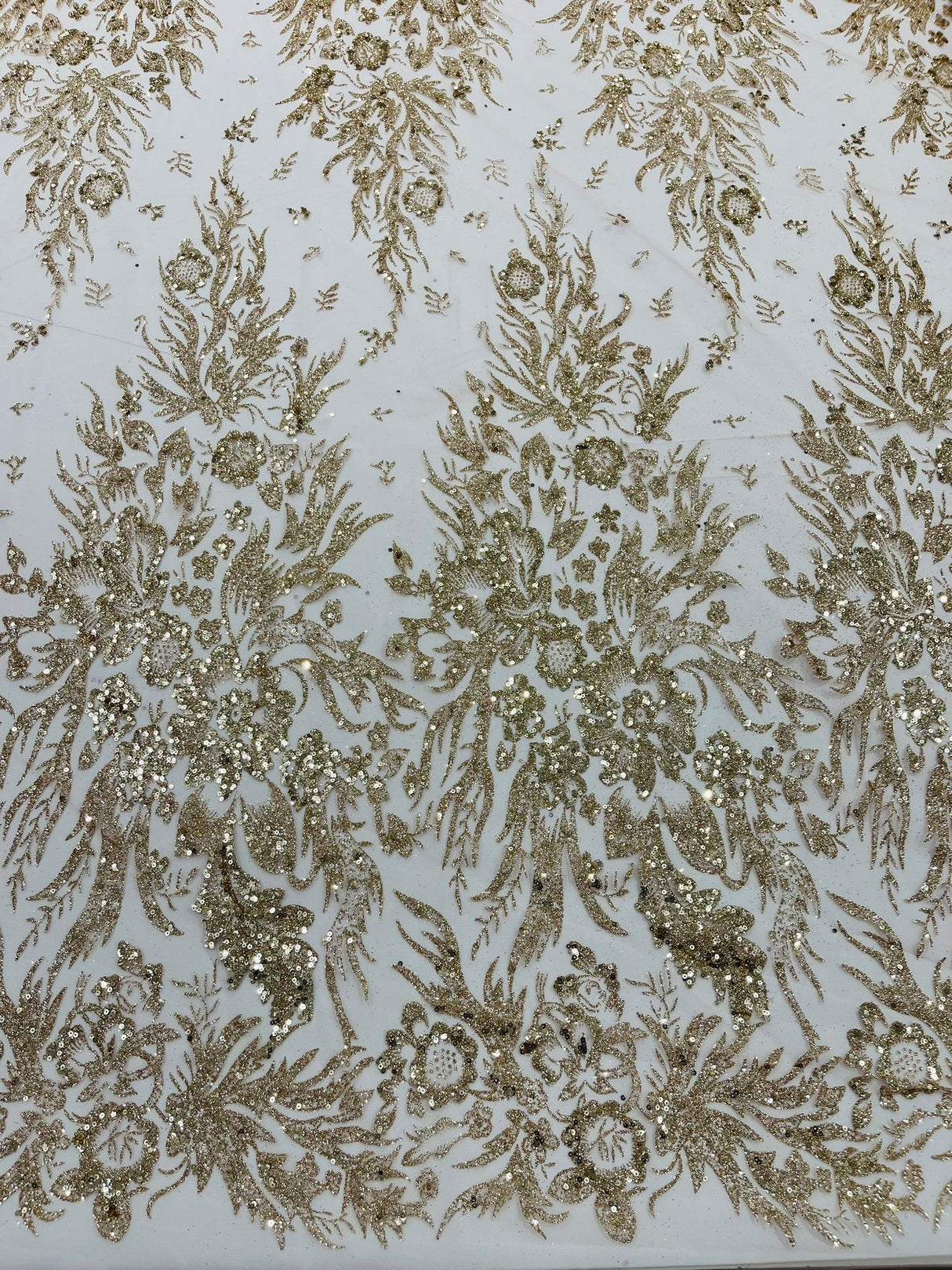 Big Glitter Damask Design On A Mesh Lace Fabric - Glitter Damask Pattern, 58" Wide (1 Yard)