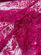 Big Glitter Damask Design On A Mesh Lace Fabric - Glitter Damask Pattern, 58" Wide (1 Yard)