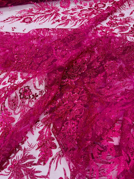 Big Glitter Damask Design On A Mesh Lace Fabric - Glitter Damask Pattern, 58" Wide (1 Yard)