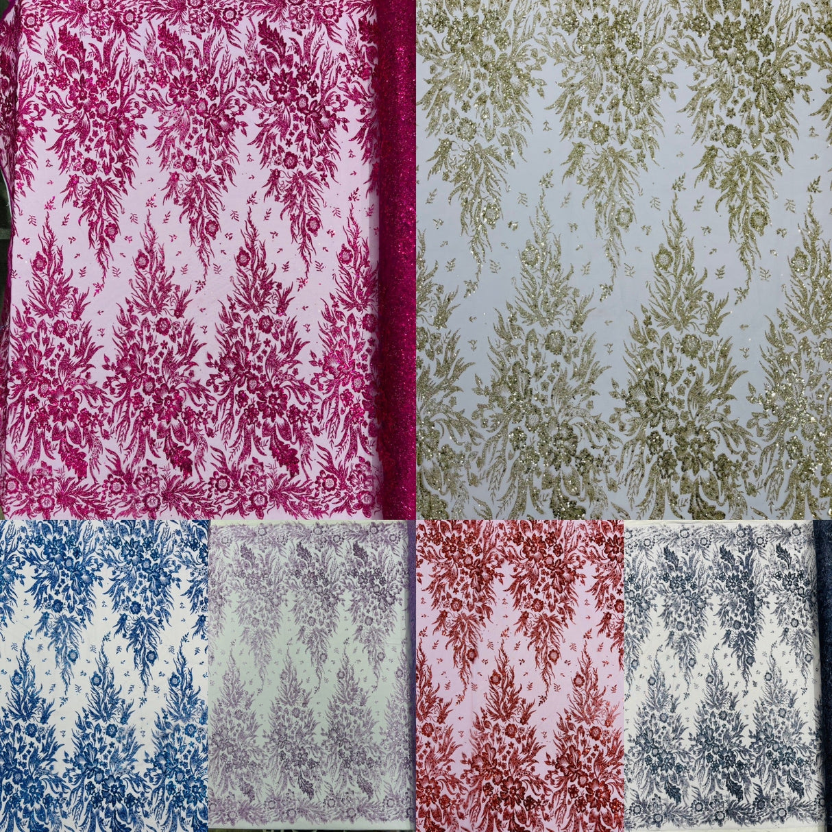 Big Glitter Damask Design On A Mesh Lace Fabric - Glitter Damask Pattern, 58" Wide (1 Yard)
