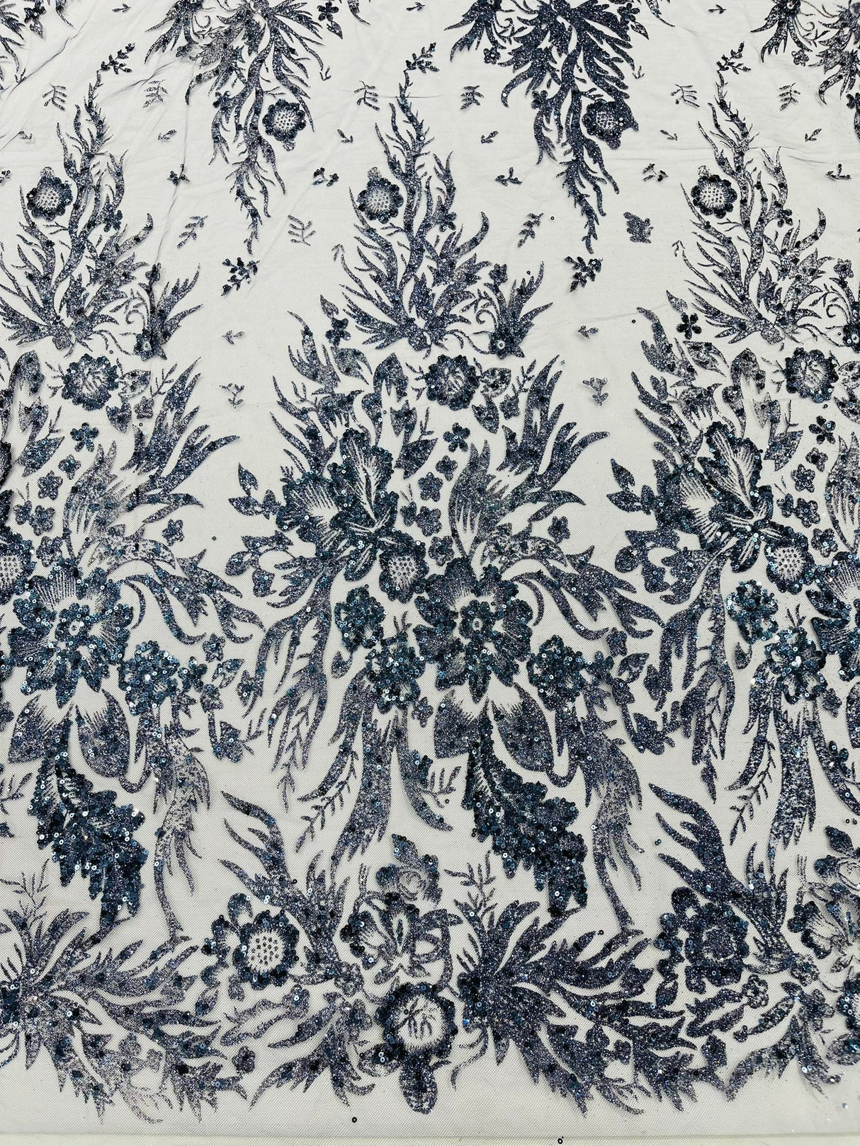Big Glitter Damask Design On A Mesh Lace Fabric - Glitter Damask Pattern, 58" Wide (1 Yard)