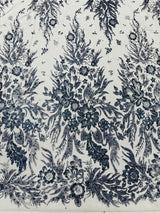 Big Glitter Damask Design On A Mesh Lace Fabric - Glitter Damask Pattern, 58" Wide (1 Yard)