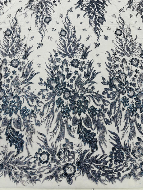 Big Glitter Damask Design On A Mesh Lace Fabric - Glitter Damask Pattern, 58" Wide (1 Yard)