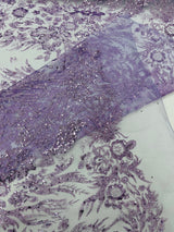 Big Glitter Damask Design On A Mesh Lace Fabric - Glitter Damask Pattern, 58" Wide (1 Yard)