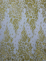 Big Glitter Damask Design On A Mesh Lace Fabric - Glitter Damask Pattern, 58" Wide (1 Yard)