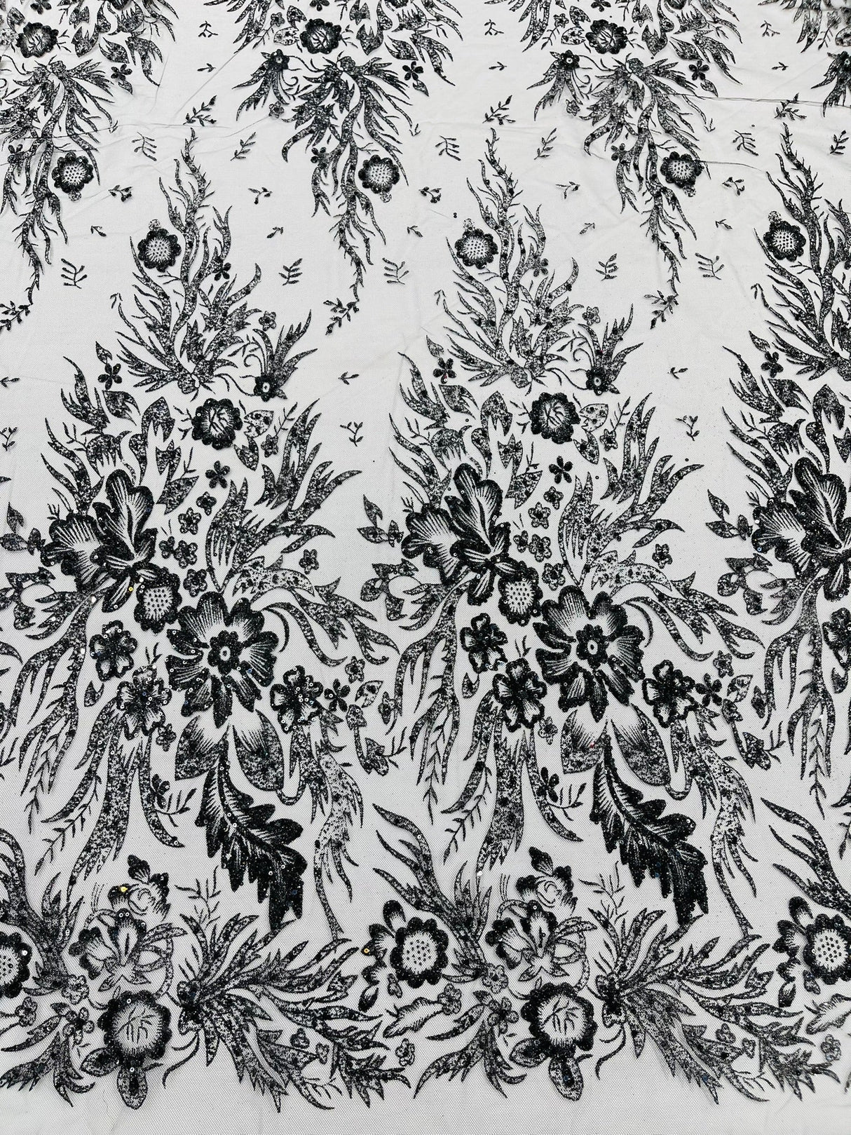 Big Glitter Damask Design On A Mesh Lace Fabric - Glitter Damask Pattern, 58" Wide (1 Yard)