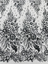 Big Glitter Damask Design On A Mesh Lace Fabric - Glitter Damask Pattern, 58" Wide (1 Yard)