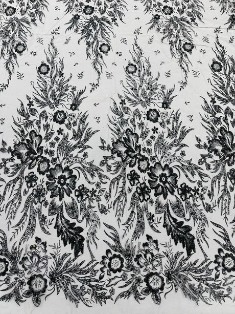 Big Glitter Damask Design On A Mesh Lace Fabric - Glitter Damask Pattern, 58" Wide (1 Yard)