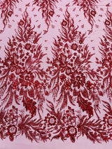 Big Glitter Damask Design On A Mesh Lace Fabric - Glitter Damask Pattern, 58" Wide (1 Yard)