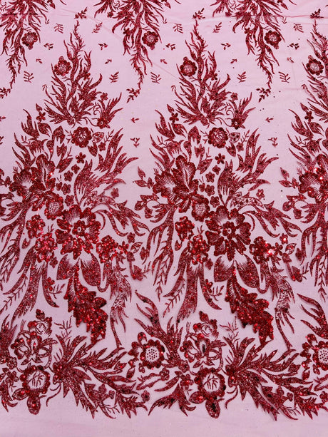 Big Glitter Damask Design On A Mesh Lace Fabric - Glitter Damask Pattern, 58" Wide (1 Yard)