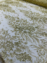 Big Glitter Damask Design On A Mesh Lace Fabric - Glitter Damask Pattern, 58" Wide (1 Yard)