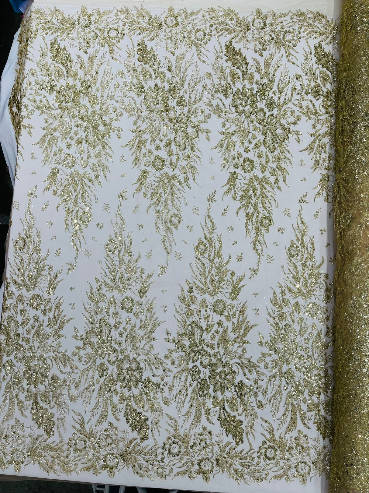 Big Glitter Damask Design On A Mesh Lace Fabric - Glitter Damask Pattern, 58" Wide (1 Yard)
