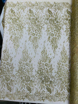 Big Glitter Damask Design On A Mesh Lace Fabric - Glitter Damask Pattern, 58" Wide (1 Yard)