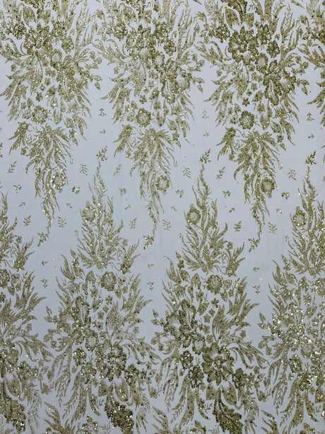 Big Glitter Damask Design On A Mesh Lace Fabric - Glitter Damask Pattern, 58" Wide (1 Yard)