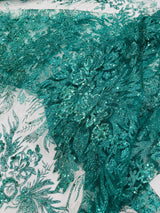 Big Glitter Damask Design On A Mesh Lace Fabric - Glitter Damask Pattern, 58" Wide (1 Yard)