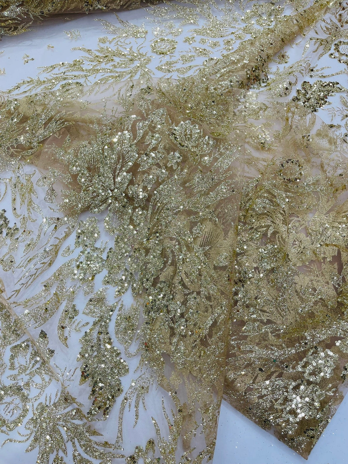 Big Glitter Damask Design On A Mesh Lace Fabric - Glitter Damask Pattern, 58" Wide (1 Yard)