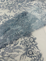 Big Glitter Damask Design On A Mesh Lace Fabric - Glitter Damask Pattern, 58" Wide (1 Yard)