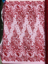 Big Glitter Damask Design On A Mesh Lace Fabric - Glitter Damask Pattern, 58" Wide (1 Yard)
