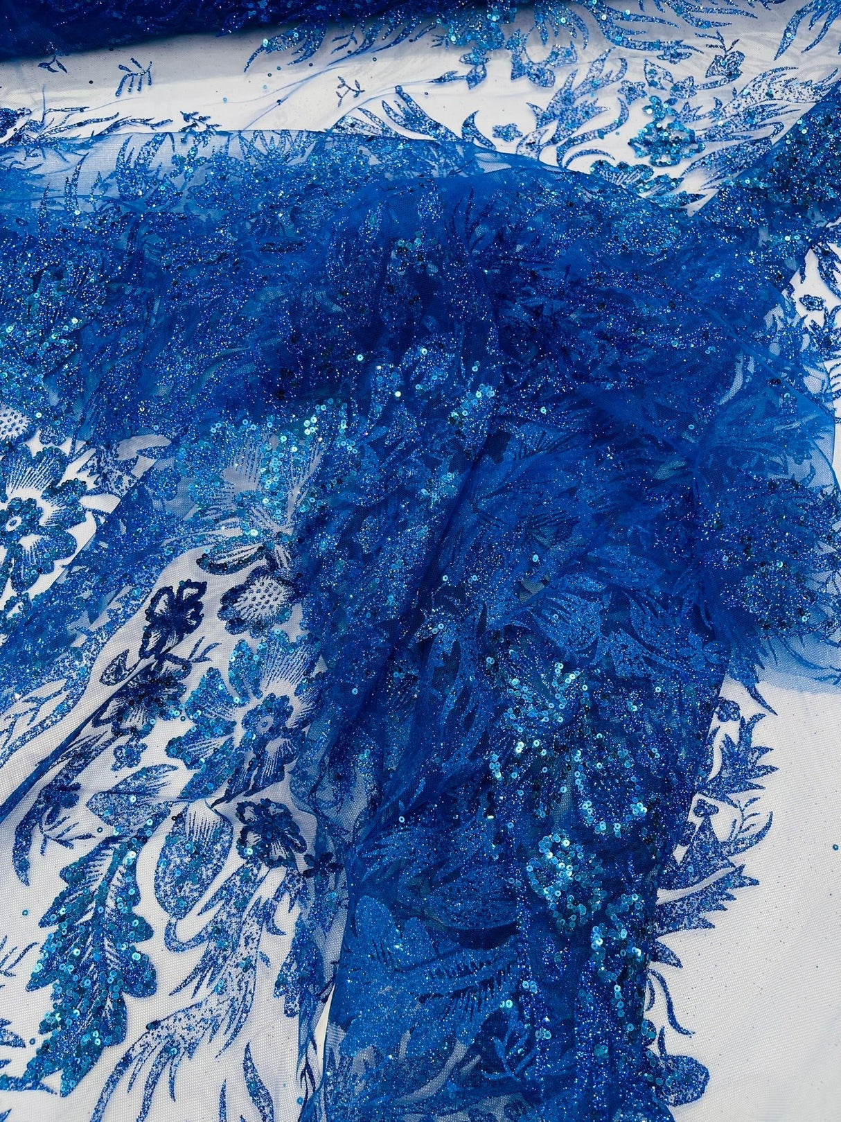 Big Glitter Damask Design On A Mesh Lace Fabric - Glitter Damask Pattern, 58" Wide (1 Yard)