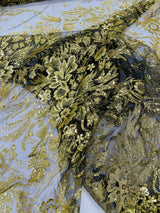 Big Glitter Damask Design On A Mesh Lace Fabric - Glitter Damask Pattern, 58" Wide (1 Yard)